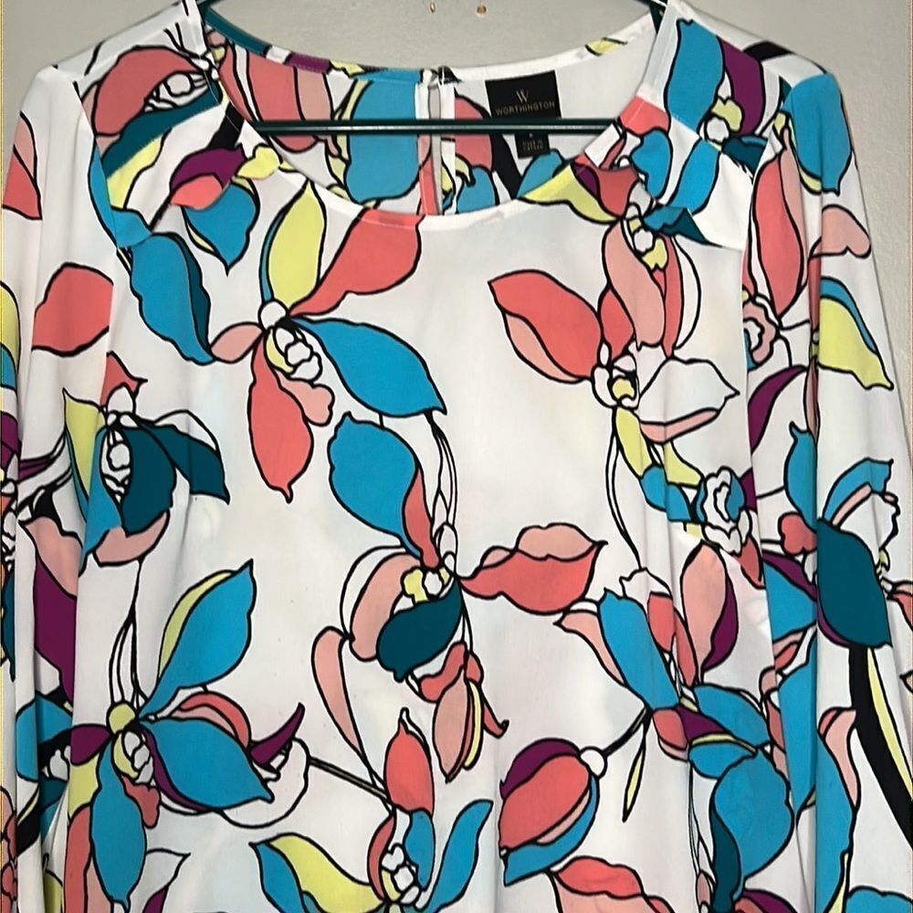 Worthington Blouse Woman’s Large 3/4 Sleeve Floral - Picture 5 of 10
